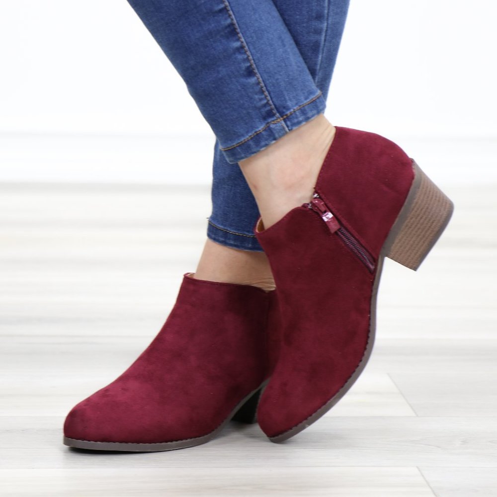 Vegan Suede Fall Color  Burgundy Ankle Booties - Picture 8 of 10